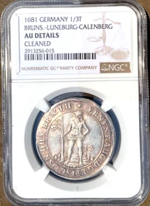1681 German States Brunswick Luneburg Wildman 1/3 Taler, 12 MG NGC AU Germany - Picture 1 of 2
