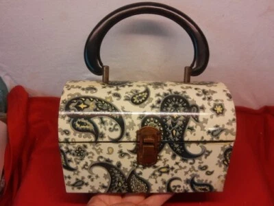 复古佩斯利午餐盒日本木盒钱包 20 世纪 60 年代中期 MCM 很好!  — 第 1/4 张图片