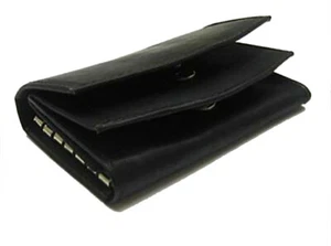 Schwarz Echtleder Herren Schlüsselanhänger dreifach faltbar Geldbörse Schlüsselring Münzfach  - Bild 1 von 7