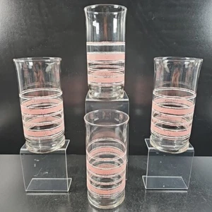 Lote de 4 vasos vintage transparentes bandas de esponja blancas rosadas Libbey - Imagen 1 de 24