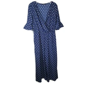 Mujer Pantalones Grandes Mono Azul-Blanco Lunares Pierna Ancha Manga Corta Campana - Imagen 1 de 10