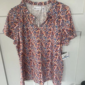 NWT Rafaella Soft 100% Cotton Short Sleeve V Neck Top Multicolor XL MSRP $44.50 - Picture 1 of 13