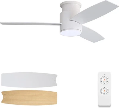 WINGBO 44 Inch Flush Mount DC Ceiling Fan with Lights and Remote, 3 44, White  - Image 1 of 4