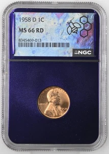 1958-D Lincoln Cent Wheat Penny Coin NCG MS66RD Purple Core 1C TraderBea - Picture 1 of 2