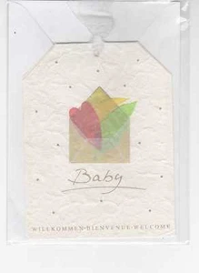 CARTE-NAISSANCE-ECRU-NEUVE-11 cm X 14,5 cm-DECORS-COLLAGE FLEURS-MIXTE - Picture 1 of 1