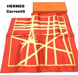 Hermes Scarf Bolduc Petit Carre 45 cm Silk 100% Ribbon ORANGE NEW From Japan - Picture 1 of 4