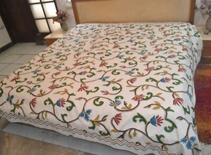 KASHMIRI CREWEL EMBROIDERY BEDCOVER COUVERTURES~COTTON Colch BEDSPREAD~10 DESIGN - Picture 1 of 6