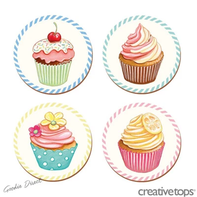 Set of 4 Retro Cupcake Cork Backed Coasters Table Protecter Retro Round Coaster  - Image 1 of 4
