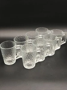 SET OF 8 Arcoroc Luminarc Vercors Clear Pebbled Mugs Cups Square Handle EUC - Picture 1 of 6