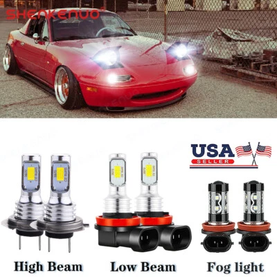 For Mazda MX-5 Miata 2006-14 LED Headlights High /Low Beam+Fog Light Bulbs Kit - Image 1 of 4