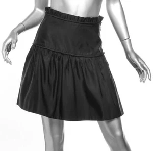VALENTINO Womens Black Silk Flare Ruched Short Skirt US 4 S - Picture 1 of 6