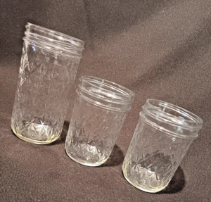 Set of 3 Mason Jelly Jam Jars 5.25" Lg - 3 3/4 Sm.  Diamond Embossed - Picture 1 of 5
