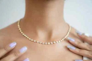 5 Ct Round Simulated Diamond Bezel Choker Tennis Necklace 14k Yellow Gold Plated - Picture 1 of 5
