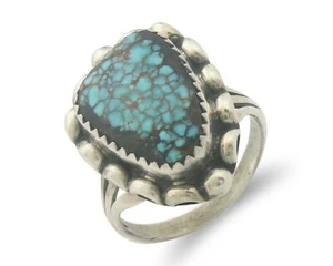 Vintage Navajo Ring 925 Sterling Authentic Spiderweb Turquoise Size 5.5 - Picture 1 of 7