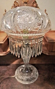 Stunning large Vintage Crystal Mushroom Lamp 32 crystals American Brilliant Cut - Picture 1 of 16