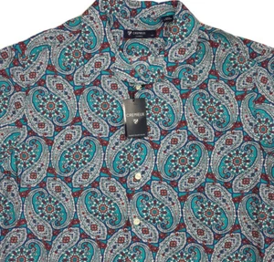 Men's CREMIEUX S/S Shirt L Large Blue Red Paisley Print New $75+ NICE! - Picture 1 of 6