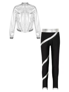 Kids Girl's Tracksuits Hip-hop Sweatshirt Tights Set Stage Jacket With Pants - Picture 1 of 45
