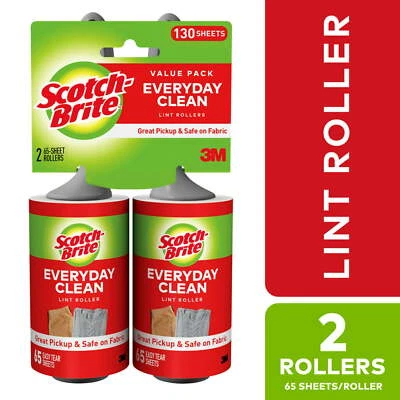 Scotch-Brite Lint Roller Twin Pack, 65 Sheets per Roller, 2 Count