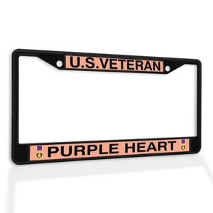 Metal License Plate Frame Vinyl Insert U.S. Veteran Purple Heart - Imagen 1 de 14