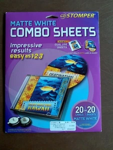 CD Stomper White CD Labels Matte Combo sheets 20 labels/ 20 inserts - Picture 1 of 2