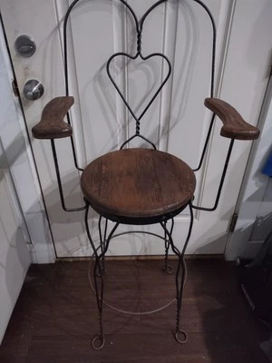 VINTAGE ANTIQUE ICE CREAM PARLOR BAR STOOL CHAIRS ARMED SET OF 3 - Image 1 of 4
