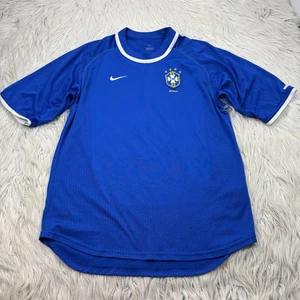 Vintage Y2K Nike Men's S Blue Brazil Soccer Jersey Embroidered Blokecore Brasil - Picture 1 of 7