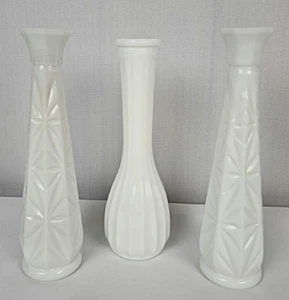 Milk Glass Bud Vase Lot Set of 3 Wedding Decor Flower Arrangements Spring Decor - Picture 1 of 16