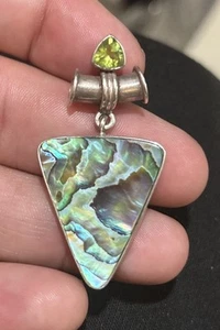 Vintage 925 Sterling Silver Abalone Slider Pendant Only - Picture 1 of 5