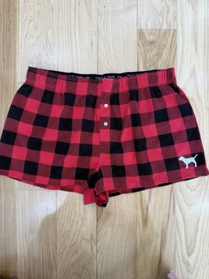 Victoria Secret PINK Shorts Red And Black Buffalo Checkered Size Large Holiday - Image 1 of 4