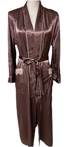 Sensara Damen langer Morgenmantel S/M mauve, Spitzenbesatz, Satin - Bild 1 von 7