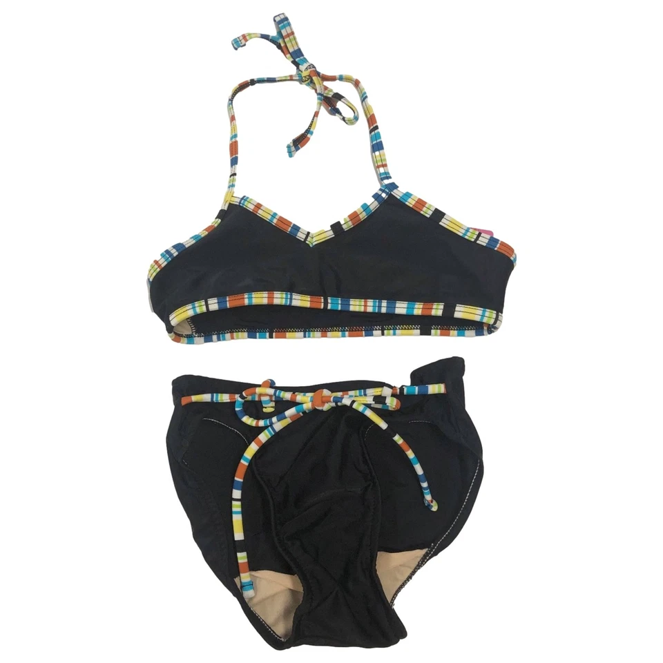 Traje de baño bikini a rayas negras para niñas 2 piezas X-pequeño (4-5) Foto 1 de 2