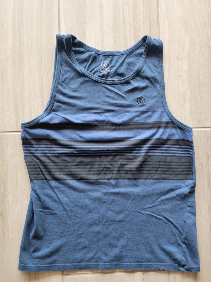 Mens Large Volcolm Tank Top With Embroidered Logo Blue With Stripe - Image 1 of 4