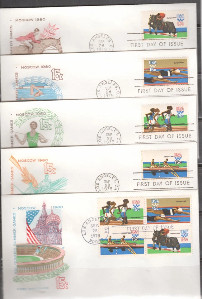 1979 FDC Set of 5 - Scott# 1791-94 - Summer Olympics - Farnam Cachet - Image 1 of 1
