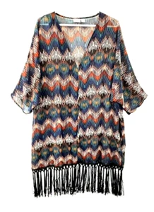 EUC Cato Woman Open Front, Short Sleeve Kimono Cardigan Fringed  18-20W - Picture 1 of 5