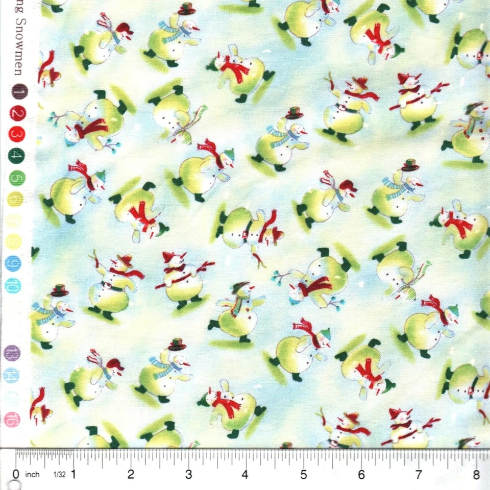 RARE OOP Hallmark Winter Party Happy Dancing Snowman 100% Cotton Fabric BTY - Image 1 of 1