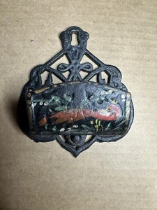 VINTAGE HAND PAINTED WALL MATCH HOLDER CAST IRON  - Picture 1 of 7