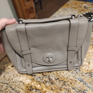 Coach Mini Bleecker Brooklyn Top Handle Messenger Crossbody Bag Grey Leather - Picture 1 of 12