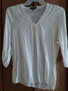 RELATIVITY Women Ivory Lace Trim Shirt Top  Blouse  Sz  L  NEW - Picture 1 of 4