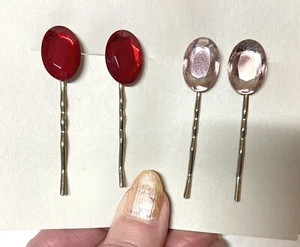 2x Bobby Pin sets- GLASS STONE ACCENT- OVAL RED  and LAVENDER FACETED STONES - Picture 1 of 4