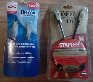 FireWire IEEE1394 6.5' & USB 2.0 HighSpeed Printer Cable 11' 24K Gold Plated NEW - Picture 1 of 12