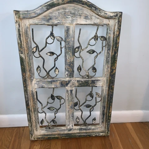 Reclaimed Wood and Iron Window Frame Wall Decorator Piece Cover
