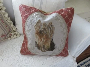 Aubusson style Needlepoint Pillow w Cutest French Yorkshire Terrier Petit Point - Picture 1 of 20
