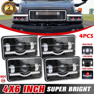 4PCS Black 4x6" LED Headlights Demon DRL High/Low fits GMC T6500 T7500 1997-2009 - Image 1 of 4