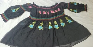 Urban Mango SZ XL Womens Black Boho Floral Embroidered Long Blouse/Dress - Picture 1 of 14