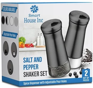 The Original Salt and Pepper Shakers set - Black -Spice Dispenser with Adjust... - Picture 1 of 7