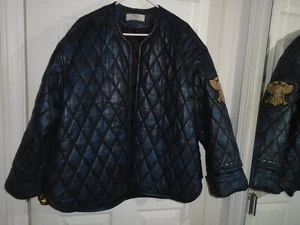 One Teaspoon Blue Eagle Eye Quilted Leather Jacket Size Large - Picture 1 of 8