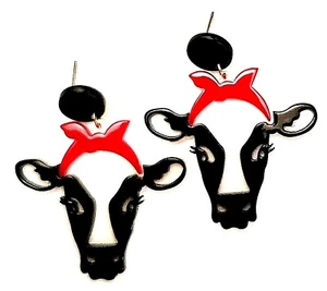 CUTE COW EARRINGS - NEW!! (Country, Rockabilly, Hipster, Farm) - Picture 1 of 2