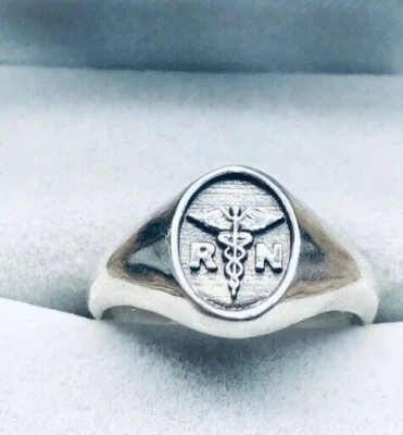 RN Nursing Medical Symbol Solid Ladies Ring Sterling Silver 925 - Image 1 of 4