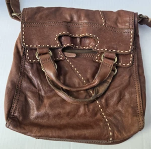 Lucky Brand Crossbody Brown Lamb Leather Messenger Foldover Bag Boho - Picture 1 of 24