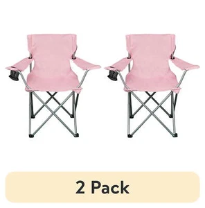 (2 pack) Basic Quad Folding Camp Chair with Cup Holder, Coral, Adult - Picture 1 of 6